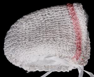 WHITE RAYON HAT WITH TINY PINK FLOWERS AND GREEN PETALS.  