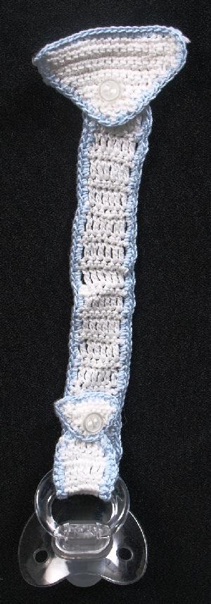 BLUE AND WHITE COTTON PACIFIER HOLDER WITH FLAP.   