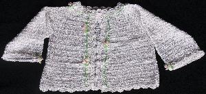 WHITE RAYON WITH TINY PINK DAISIES AND GREEN RIBBON EMBROIDERY.  