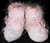 WHITE RAYON BOOTIE WITH PINK FUZZY TRIM.  