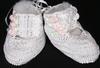 WHITE RAYON HIGH TOP BOOTIE WITH THREE PINK ROSEBUDS ON THE SIDES