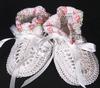 WHITE RAYON HIGH TOP BOOTIE WITH PINK FLOWERS AND GREEN PEETALS.  
