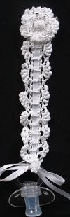 WHITE RAYON, DELICATE CROCHET LOOKS LIKE TATTING.   