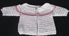 WHITE RAYON WITH PINK TINY FLOWER AND TRIM.   